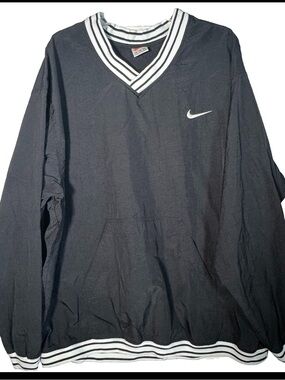 Vintage Nike Black Nylon Pullover V-Neck Windbreaker Jacket Men’s XXL White Tag